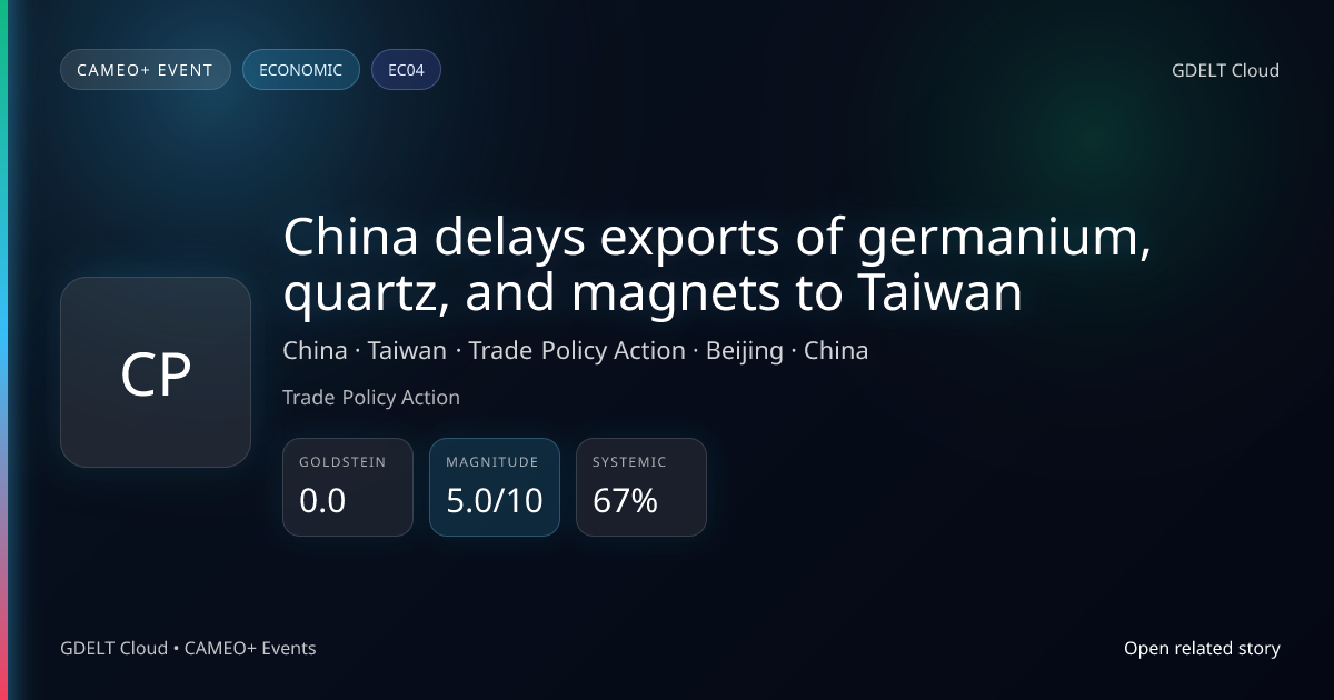 China restricts optical and aerospace material exports to Taiwan